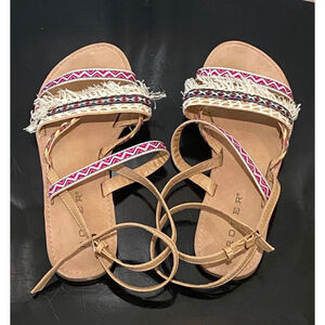 Roper Sandals Women's Size 9 Tan Pink Blue Yellow Fringe